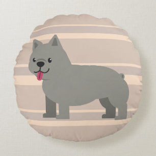 Grijze Franse Bulldog, Beige Gestreepte Rond Kussen