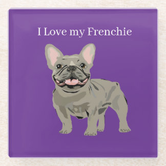 Grijze Franse Bulldog, Ik hou van mijn frenchie Glazen Onderzetter