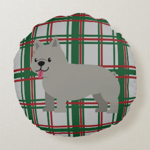 Grijze Franse Bulldog, Kerst Geruit Rond Kussen