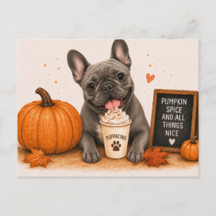 Grijze Franse Bulldog Warme Pompoen Kruiden Briefkaart