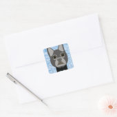 Grijze Franse Bulldog, waterverf blauw Vierkante Sticker (Envelop)