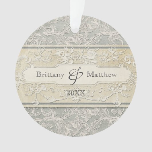 Grijze  Franse Regency Lace Weddings Ornament (voorkant)