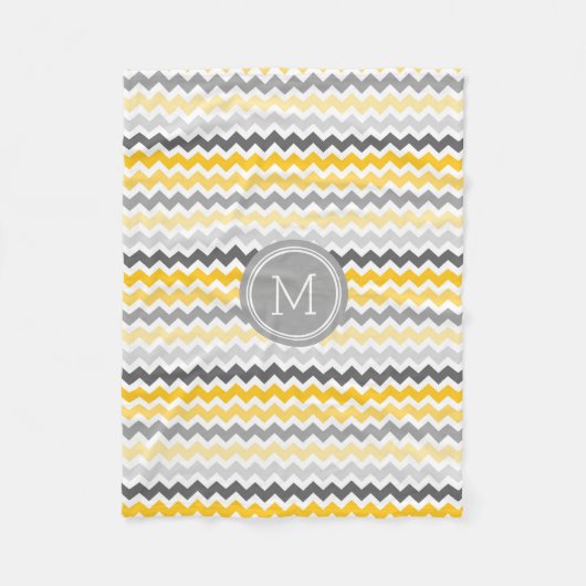 Grijze gele Chevron Pattern Monogram Blanket Fleece Deken (Voorkant)