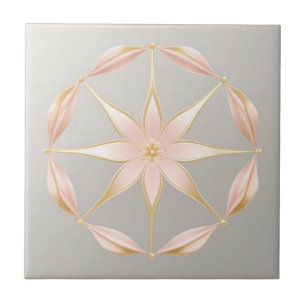 Grijze, gele en roze bloemen tegeltje