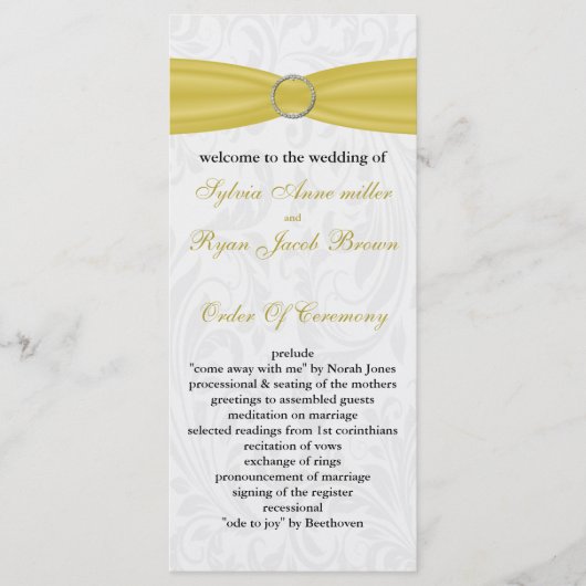 Grijze Gele FAUX-lintdiamantsluiting Weddenschap Programma (Voorkant)