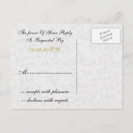 Grijze Gele FAUX-lintdiamantsluiting Weddenschap Uitnodiging Briefkaart (Achterkant)