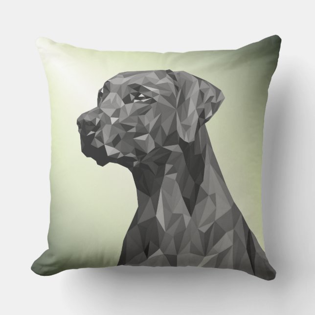 Grijze geometrische hond op groen buitenkussen (Voorkant)