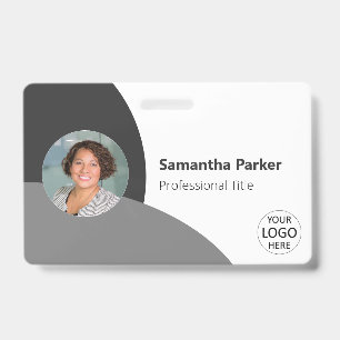 Grijze gepersonaliseerde foto, logo, barcode werkn badge