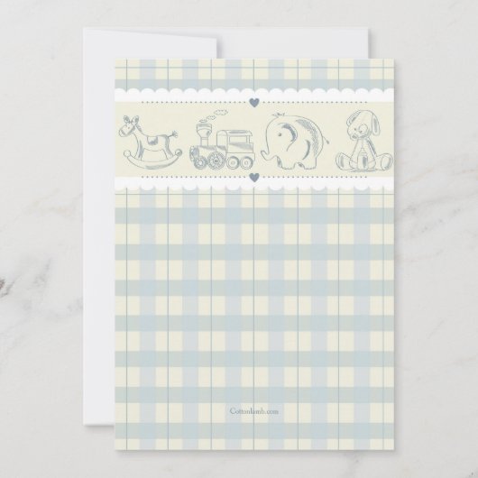 Grijze geruite babyshower uitnodiging (Achterkant)