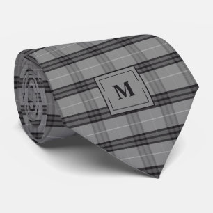 Grijze geruite monogram stof stropdas