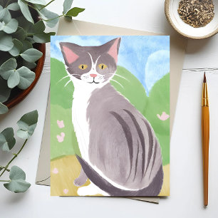 Grijze gestreepte kat Aquarelschilderij Briefkaart