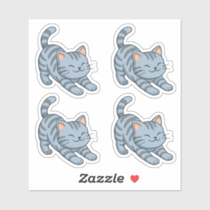 Grijze gestreepte kat set van 4 sticker