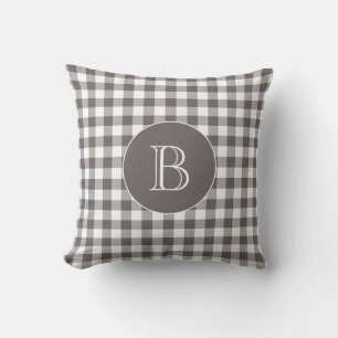 Grijze Gingham Patroon Aangepaste Monogram Kussen
