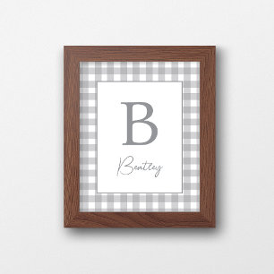 Grijze Gingham Plaid Geboortenaambord Poster