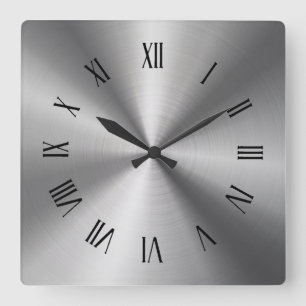 Grijze glanzende metaal-roestvrij staal Romeinse c Vierkante Klok