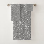 Grijze Glitter Monogram Initiaal Aangepaste naam S Bad Handdoek (Insitu)