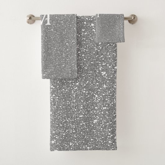 Grijze Glitter Monogram Initiaal Aangepaste naam S Bad Handdoek (Insitu)
