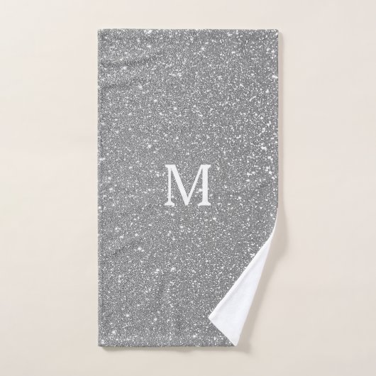 Grijze Glitter Monogram Initiaal Aangepaste naam S Bad Handdoek (Handdoek)