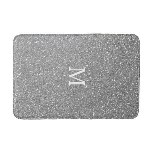 Grijze Glitter Monogram Initiaal Aangepaste naam S Badmat (Voorkant)