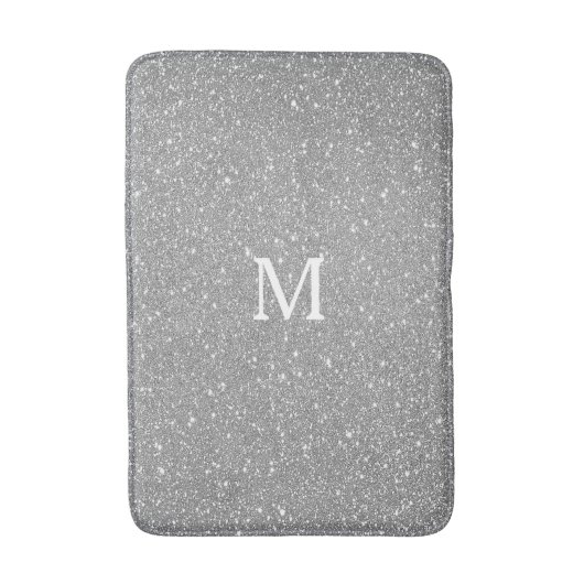 Grijze Glitter Monogram Initiaal Aangepaste naam S Badmat (Voorkant Verticaal)
