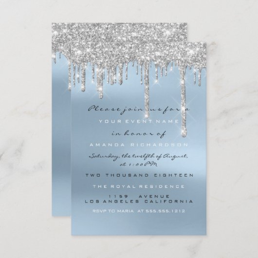 Grijze Glitterdruppels Zilver Blauw Bruids Sweet 1 Kaart (Voorkant / Achterkant)