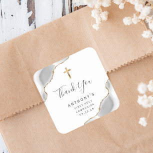 Grijze Gouden Agaat Eerste Heilige Communie Dank u Vierkante Sticker