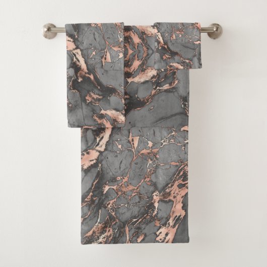 Grijze gouden roos, gemarmerd modern design bad handdoek (Insitu)