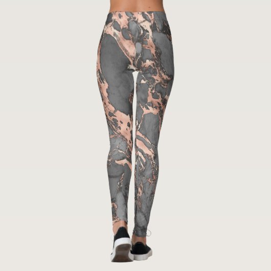 Grijze gouden roos, gemarmerd modern design leggings (Achterkant)