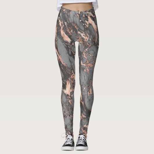 Grijze gouden roos, gemarmerd modern design leggings (Voorkant)