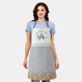 Grijze goudglitter, aangepaste monogram naam schort (Gedragen)
