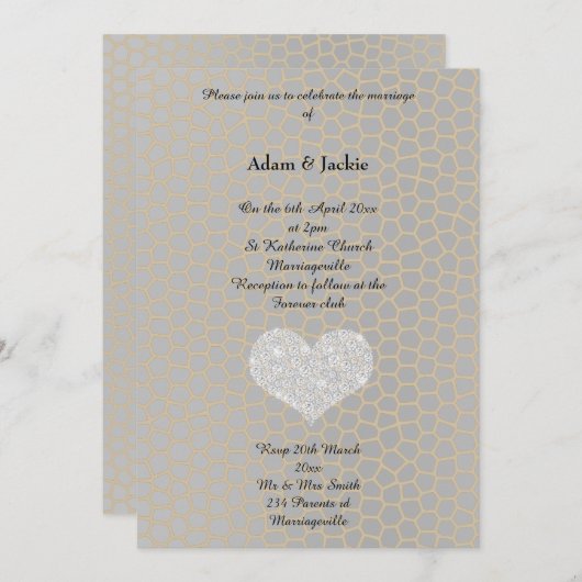 Grijze goudluipaard Druk Diamond Heart Weddenschap Kaart (Voorkant / Achterkant)