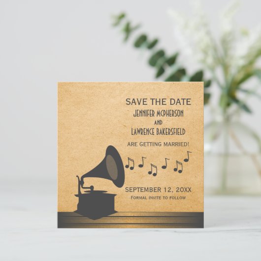 Grijze  Gramophone sparen de Datum uitnodigen Kaart (Staand voorkant)