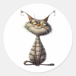 Grijze grijnzende kat illustratie ronde sticker