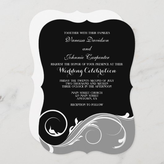 Grijze grijze zwarte racket bruiloft kaart (Voorkant / Achterkant)