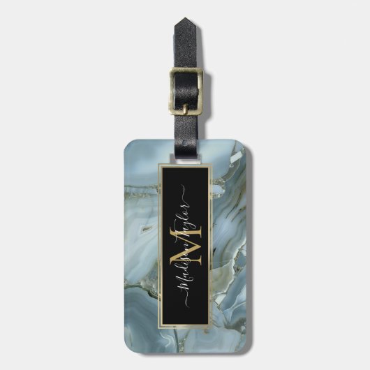 Grijze groene blauwe marmertextuur, in de rack bagagelabel (Voorkant verticaal)