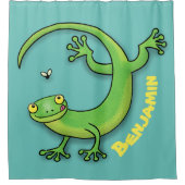 Grijze groene gekko-groeten met bug-cartoon douchegordijn (Voorkant)