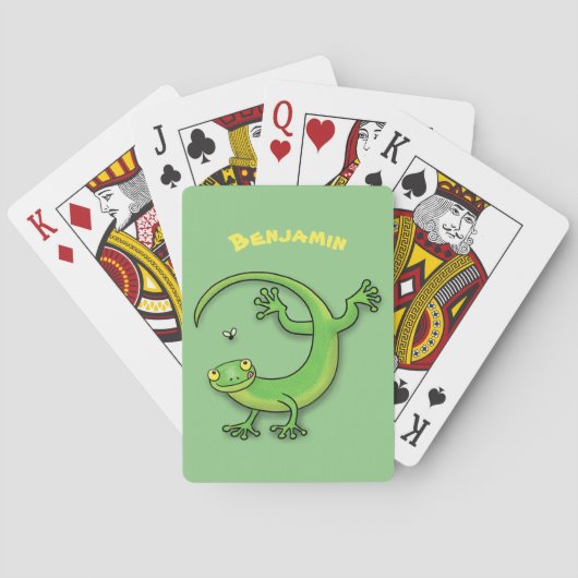 Grijze groene gekko-groeten met bug-cartoon pokerkaarten (Achterkant)