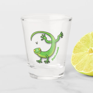 Grijze groene gekko-groeten met bug-cartoon shot glas