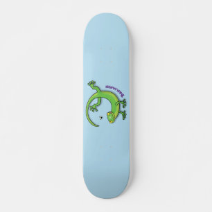 Grijze groene gekko-groeten met bug-cartoon skateboard