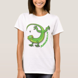 Grijze groene gekko-groeten met bug-cartoon t-shirt