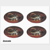 grijze hagedis op versleten hout ovale sticker (Vel)