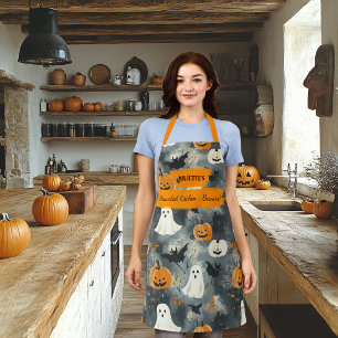 Grijze Halloween met geesten, pompoenen en vleermu Schort