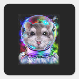 Grijze hamster als astronaut die ruimte onderzoekt vierkante sticker