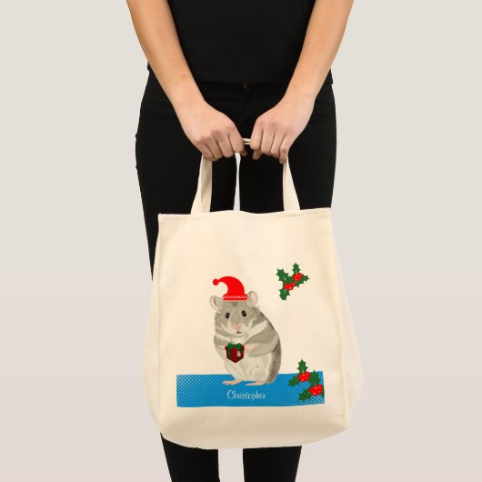 Grijze Hamster jongens gepersonaliseerd Kerstmis Tote Bag (Voorkant (product))