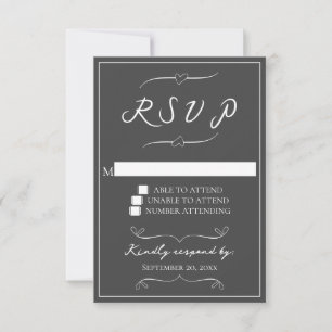 Grijze handgeschreven harten bruiloft RSVP Kaart