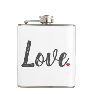 grijze handgeschreven LOVE + rode HART Heupfles