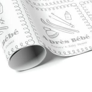 Grijze handgetekende après bébé boy Baby shower Cadeaupapier
