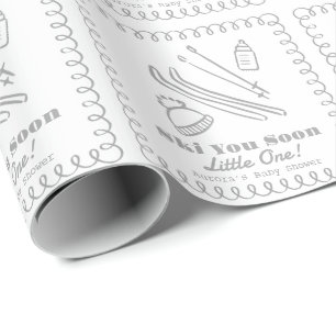 Grijze handgetekende ski je gauw kleine baby showe cadeaupapier
