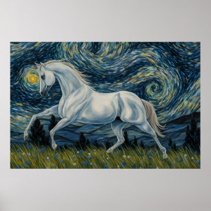 Grijze hengst in de Sterrennacht Poster