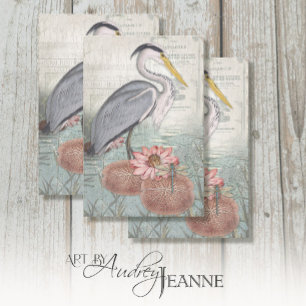 Grijze Heron Water Lily Pond  Decoupage Art Tissuepapier